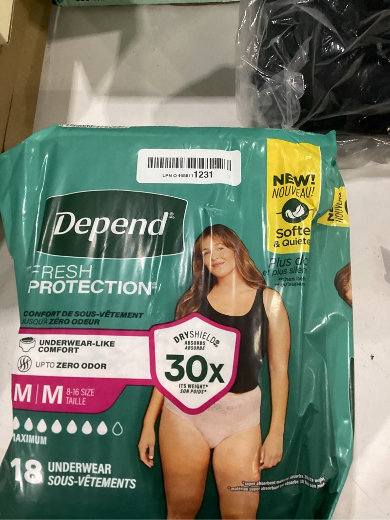Condition photo showing Good Condition for depend fresh protection adult diapers, incontinence & postpartum bladder leak underwear for women, disposable, maximum, medium, blush, 18 count, packaging may vary