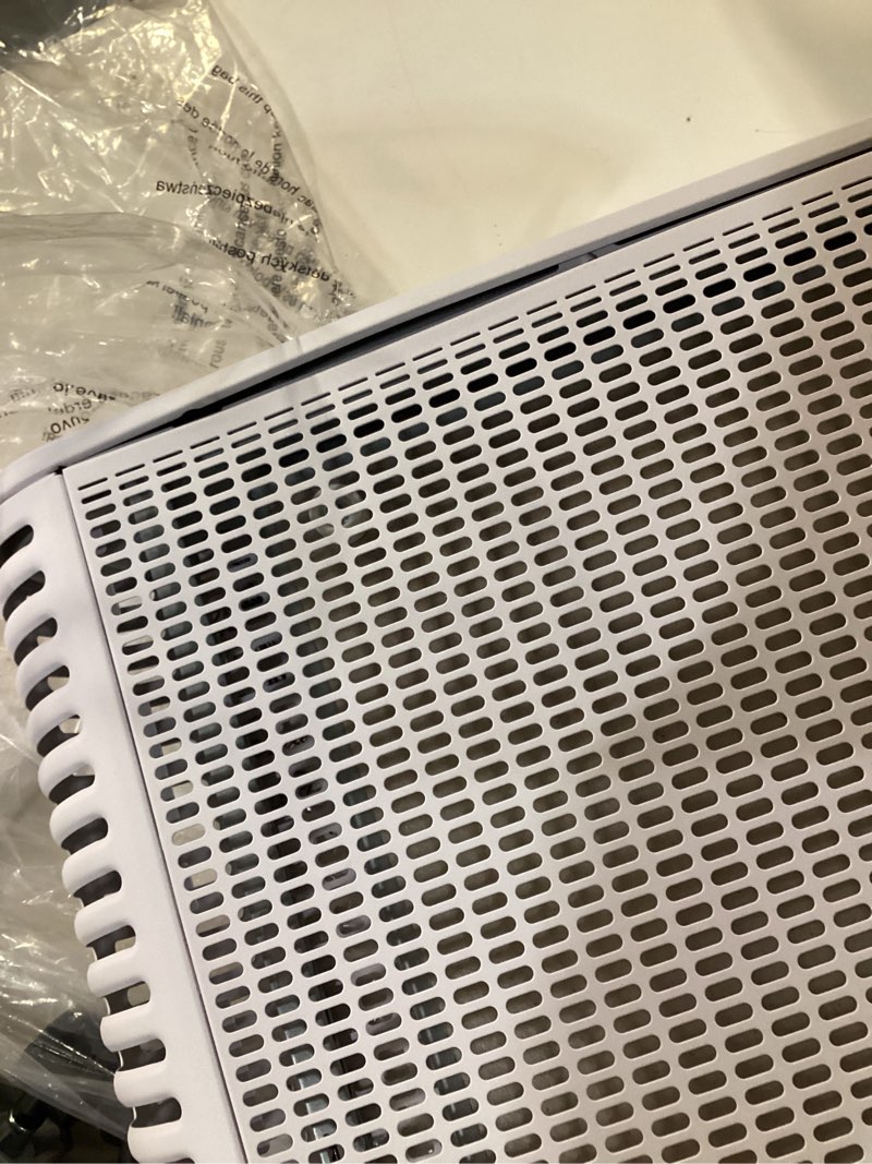 Condition photo showing As Is for reekie convection space heaters for indoor use, 1500w electric mica panel heater with thermostat, fast heating, quiet, safety protection, portable large room heater for bedroom office garage, white
