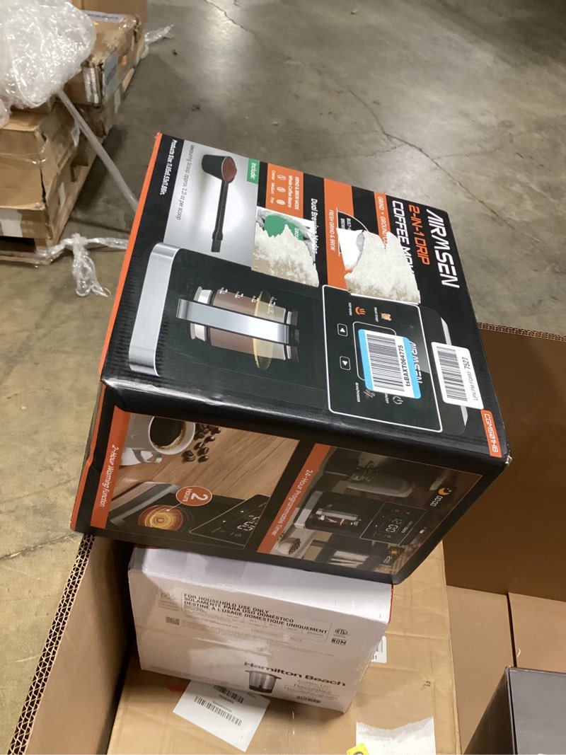 Condition photo showing Good Condition for airmsen grind & brew coffee maker with built-in grinder, programmable single serve coffee maker - 5 cup capacity, 3 grind settings, auto keep warm & glass carafe for home and office