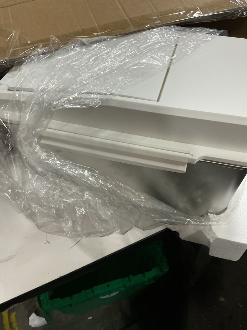 Condition photo showing Good Condition for newget dog food storage container stainless steel with scoop, 16-lb/11-lb airtight metal pet food storage bin, cat food container for dry dog, cat food, bird seed, keep food fresh, white b-white