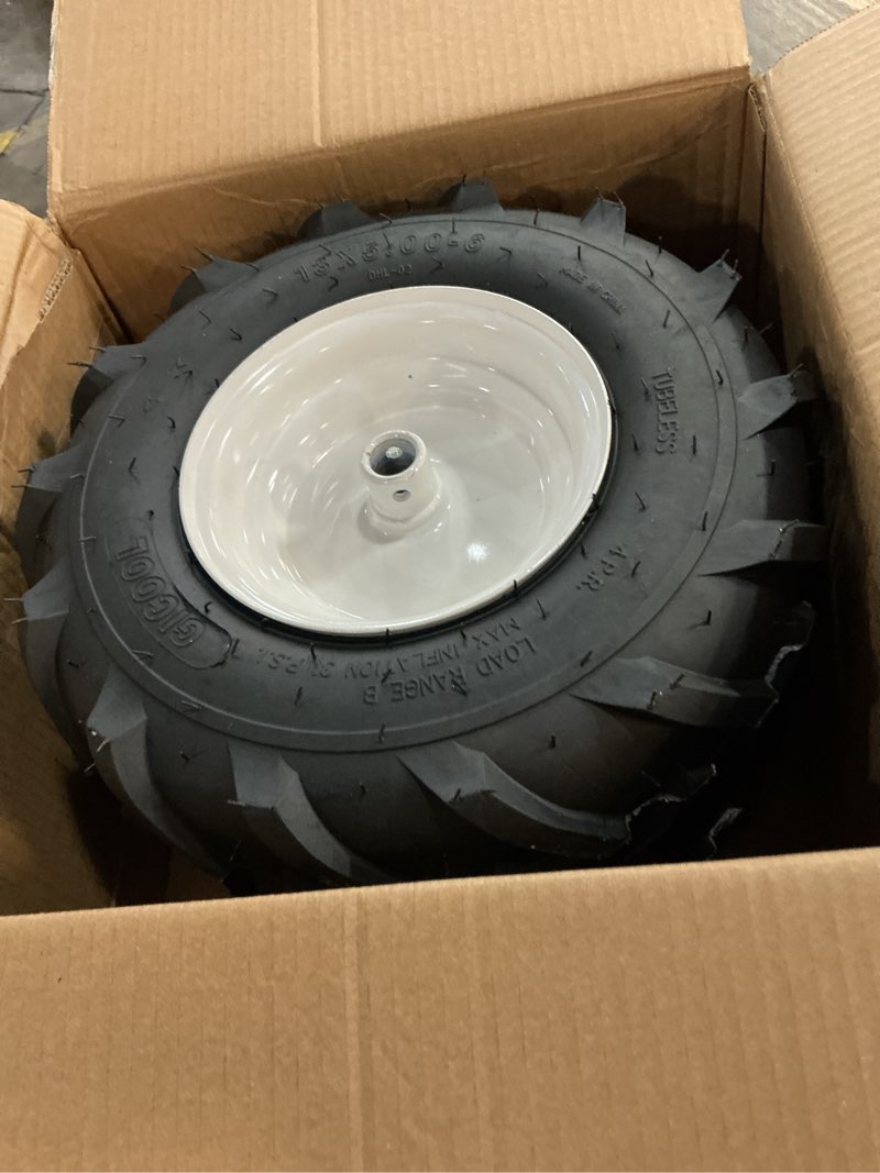 Condition photo showing Good Condition for 13x5.00-6" Tiller Tire and Wheel, ?3/4" Axle Size?, 3-1/8" Centered Hub, Compatible with Craftsman & Troy-Bilt Tiller Replacement