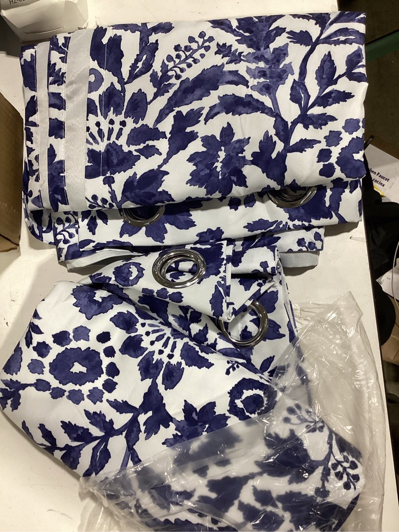 Condition photo showing Good Condition for driftaway julia blackout curtains for bedroom navy floral watercolor pattern double layer thermal insulated sound reducing room darkening drapes for living room grommet 2 panels each w52 x l84 navy *navy 80% blackout/grommet 52"w x 84"l (pack of 2)