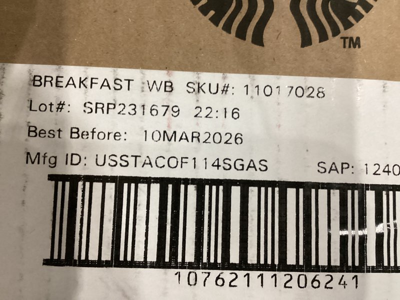 Condition photo showing New/Like New for Starbucks Whole Coffee Beans, Medium Roast Hot or Iced Coffee, Breakfast Blend, Six 12 oz Bags? Breakfast 12 Ounce (Pack of 6)