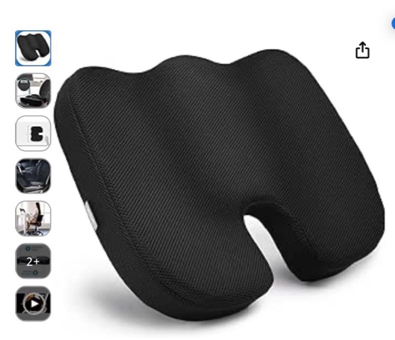 dmi seat cushion for sciatica pain relief and tailbone pain, office desk chair cushion for sitting, car seat cushion, sitting pillow, molded foam seat, black