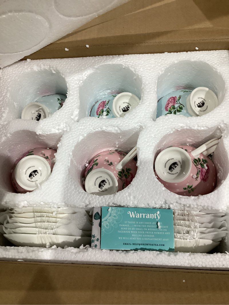 Condition photo showing Good Condition for BTaT- Floral Tea Cups and Saucers, Set of 12, 8 oz, Fine Porcelain Teacup Set with Gold Trim for Afternoon Tea, Weddings, Parties & Gifting, Dishwasher Safe, Lightweight, Non-Toxic Multicolor 12 Pack