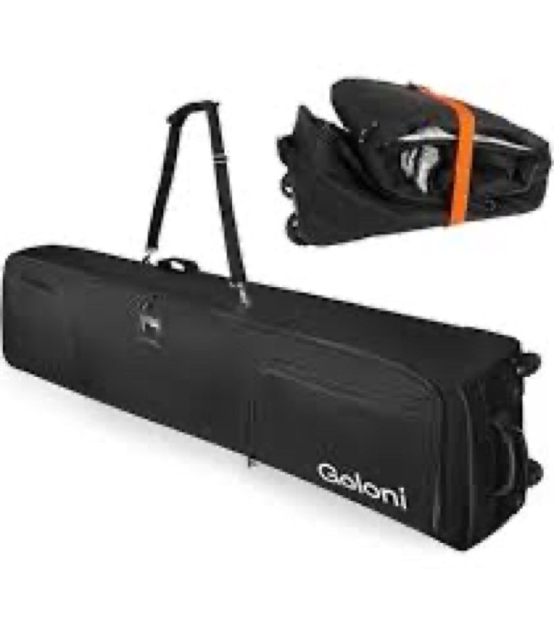 goloni ski bag with wheels,padded snowboard bag for air travel,600d waterproof fabric,foldable snow bag fits 2 pairs skis