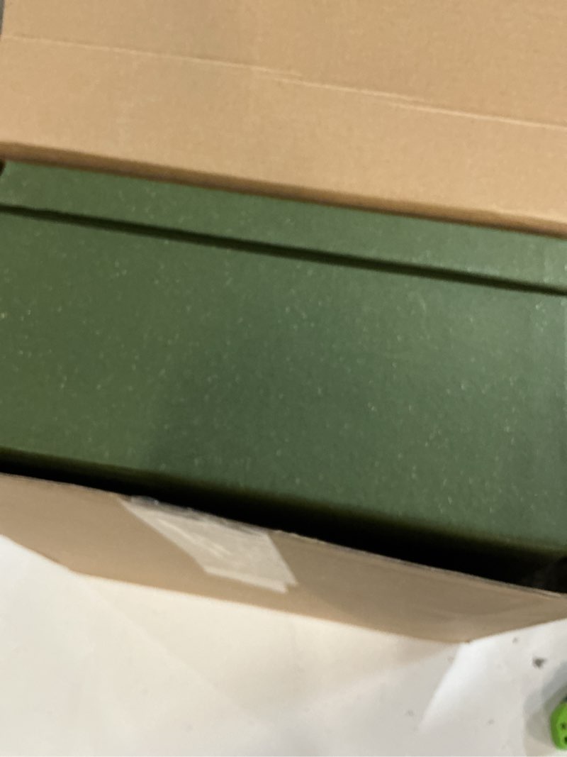 Condition photo showing New/Like New for eaasty set of 4 decorative storage boxes with lids, kraft paper boxes with gold label holders, decorative photo memory keepsakes storage, cardboard organizers for home decor, office organizing (green)