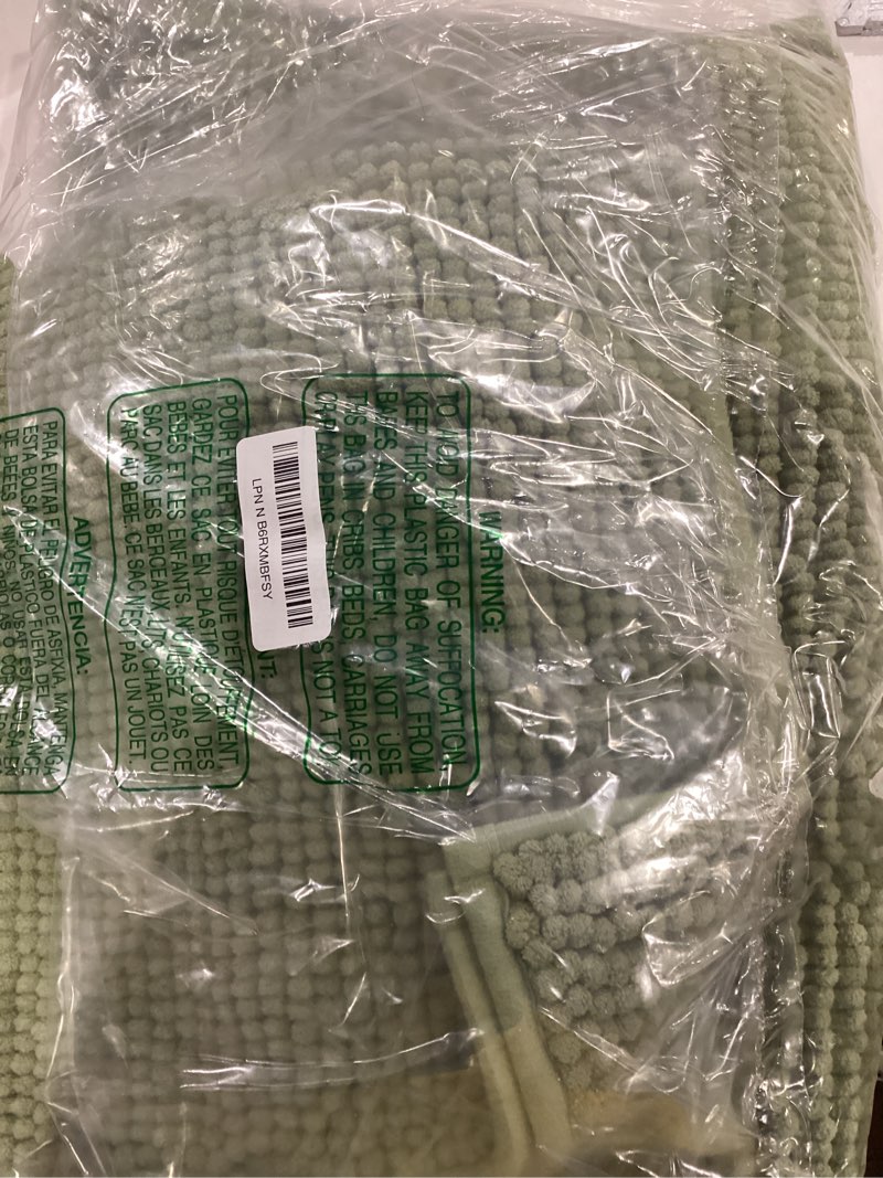 Condition photo showing As Is for Urvoix Bathroom Rugs Sets 3 Piece, Non-Slip Chenille Bath Rug - Ultra Soft, Washable, Super Absorbent Bath Mat for Bathroom, Toilet and Tub (Sage)