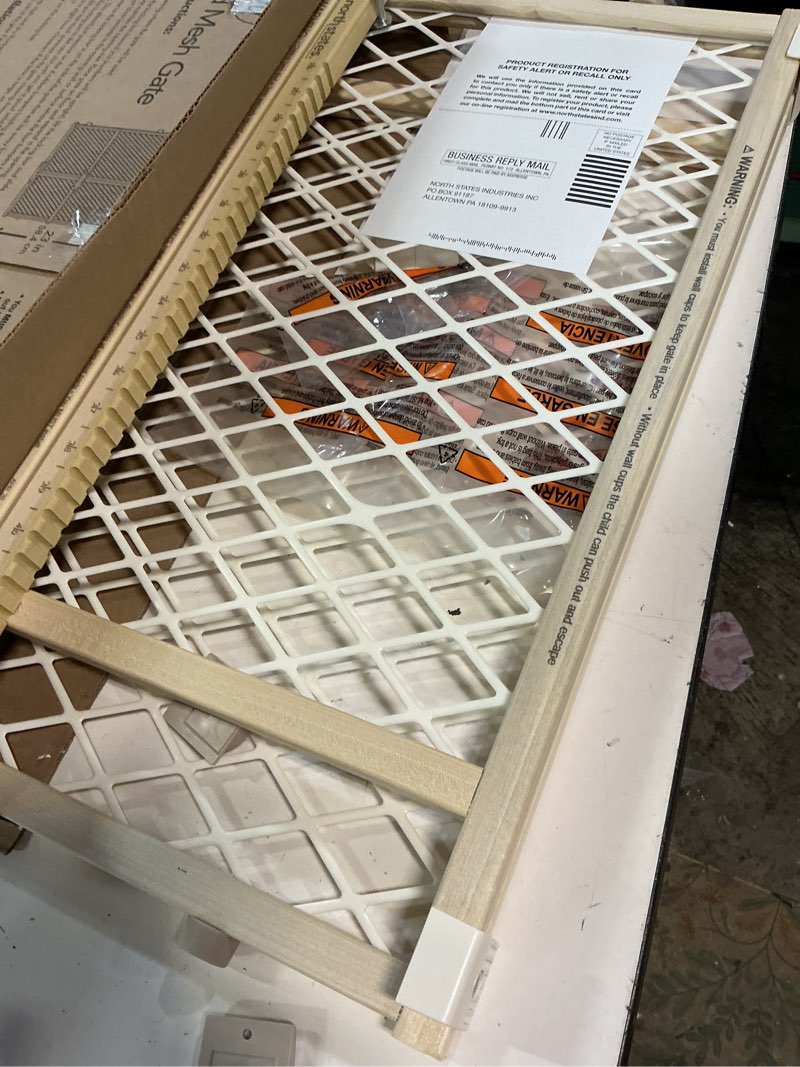 Condition photo showing Good Condition for toddleroo by north states - diamond mesh wooden baby gate: pressure mounted baby gate for doorways - adjustable 26.5 to 42 inches wide - 23 inches tall