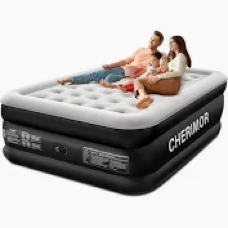 CHERIMOR Queen Air Mattress with Built-in Pump, 18" Raised Comfort, 48Hr Leak-Proof Test, Upgraded H