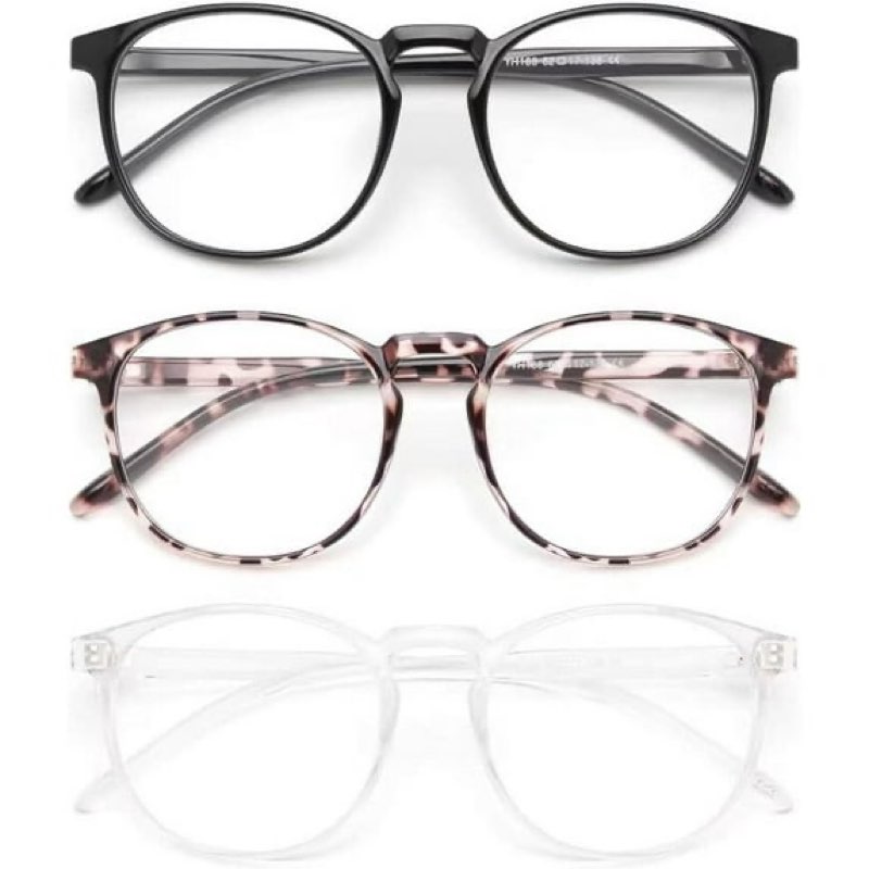 iboann 3 pack blue light blocking glasses women/men, round fashion retro frame, vintage fake eyeglasses with clear lens