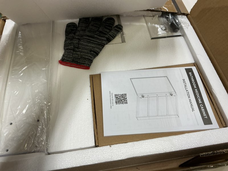 Condition photo showing Good Condition for keonjinn medicine cabinet mirror 16" x 24", assembly required, white medicine cabinet with mirror for bathroom, beveled framed, wall-mounted or recessed, stepless adjustable shelves white 16x24 in