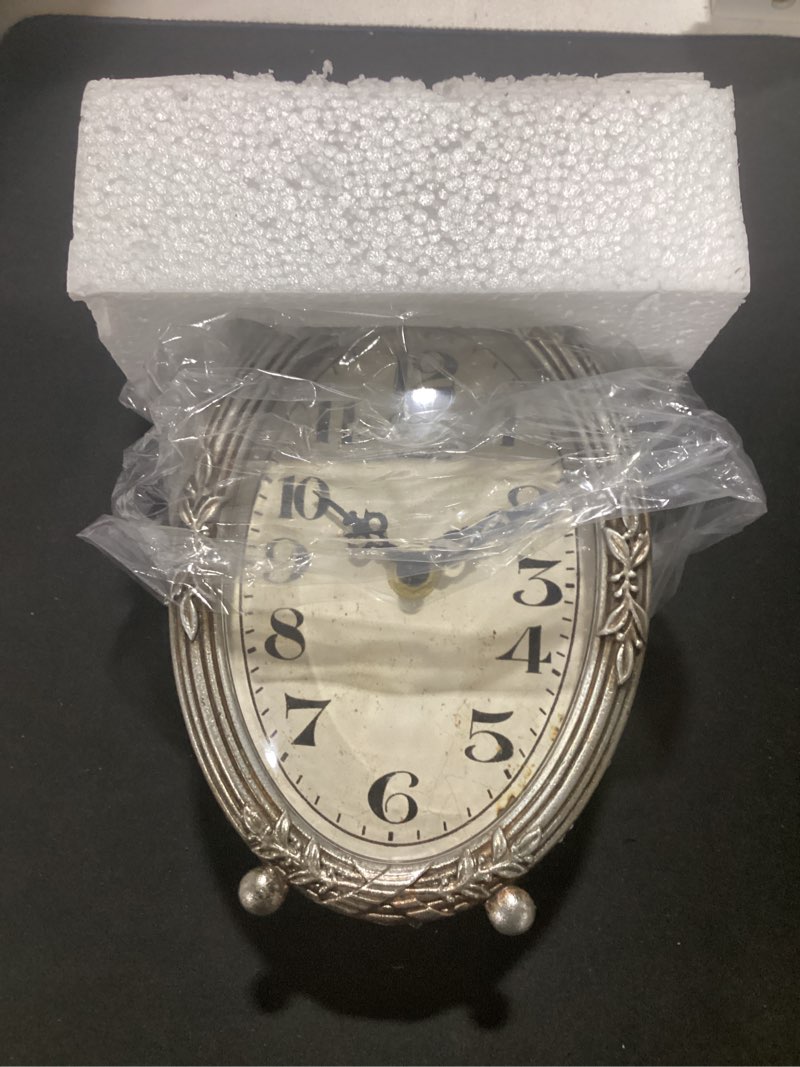 Condition photo showing New/Like New for nikky home vintage table clock, silent non-ticking battery operated desk shelf mantel small metal clock for living room decor - retro silver