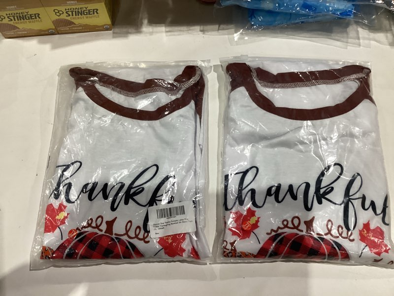 Condition photo showing New/Like New for Women Give Thanks Pumpkin Letter Print T-Shirt Thanksgiving Baseball 3/4 Sleeve Top Small White6