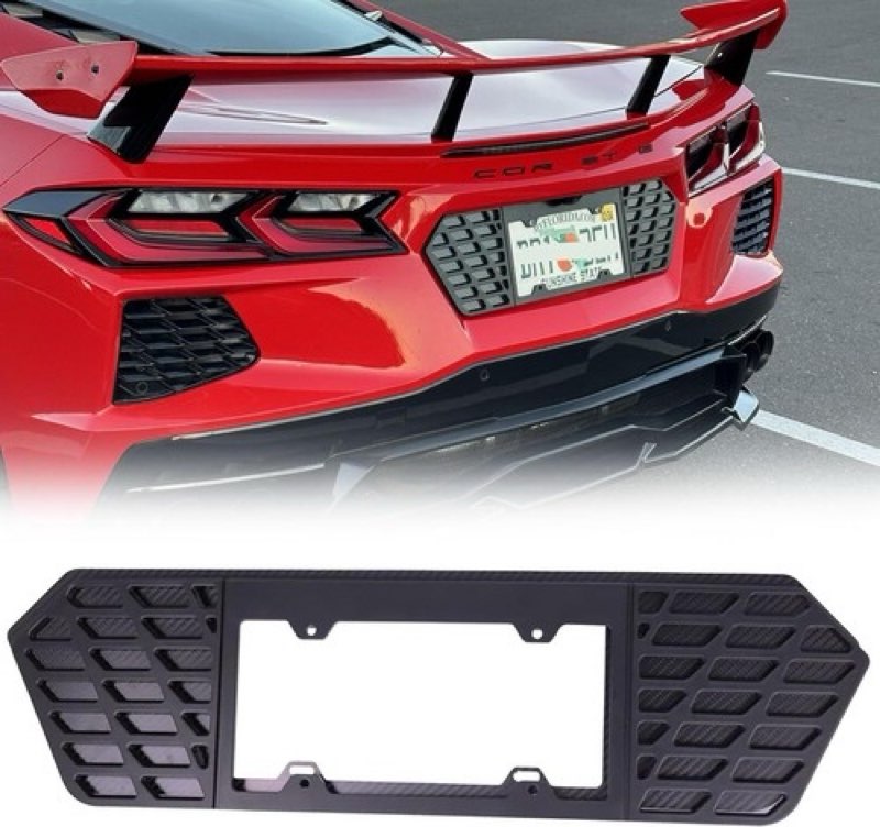 100% Carbon Fiber C8 License Plate Frame Fit for Corvette C8 Stingray Z51 2020-2025, Factory-Fit and