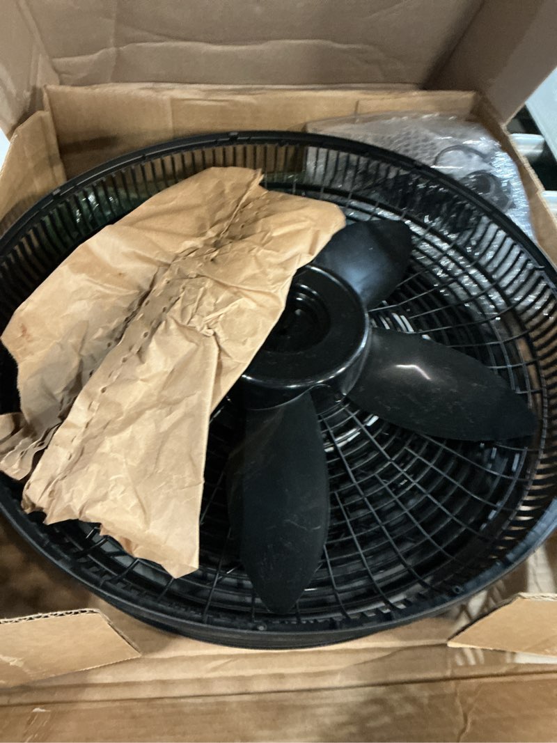 Condition photo showing As Is for lasko pedestal fan, oscillating fan for bedroom with adjustable height and 3 cooling speeds, portable, 18", black, 1827
