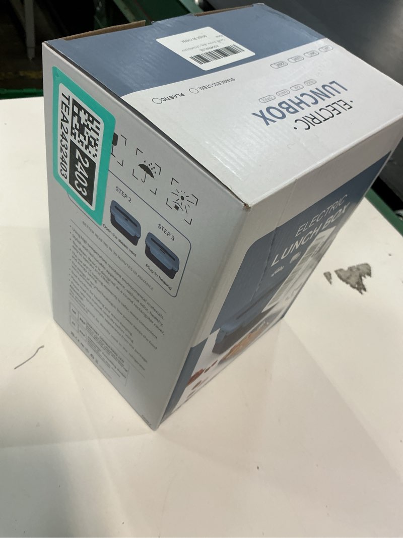 Condition photo showing New/Like New for Electric Lunch Box Food Heater Upgrade 3 in 1 Portable Food Warmer 100W Leakproof Heated Lunch Box for Adults Car/Truck/Office with 1.8L SS Container Fork Spoon Carry Bag, 12V/24V/110V Dark Blue