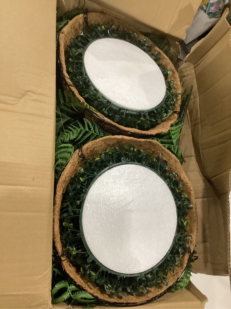 Condition photo showing Good Condition for artificial hanging plants outdoor, uv resistant fake fern faux greenery 2 set for outside planter patio home garden decor (10 branches&2 basket) 10pcs+2basket