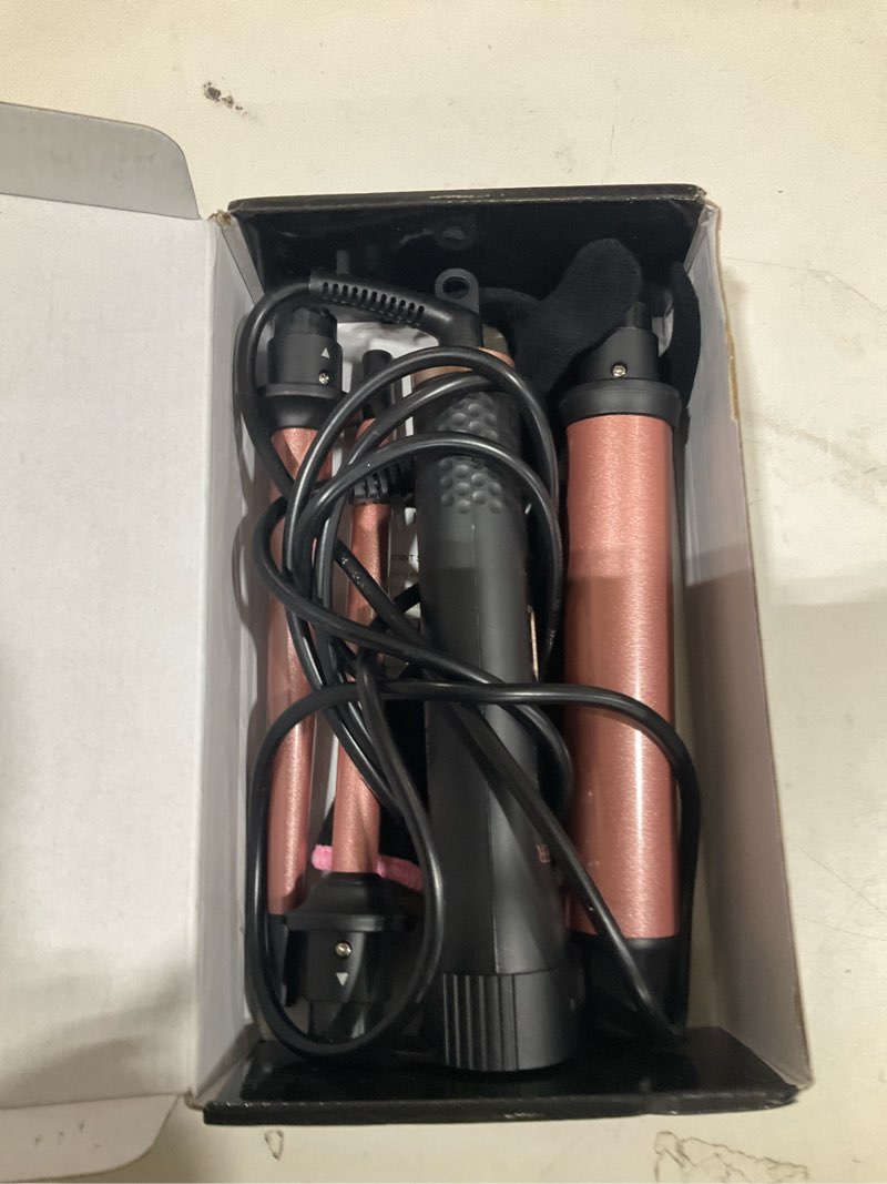 Condition photo showing As Is for 3 in 1 curling wand set - siquer hair waver curling iron for women with 3 interchangable ceramic beach waves wands 1/2 inch to 1 1/4 inch fast heating up hair curler with box (rose, black) rose gold