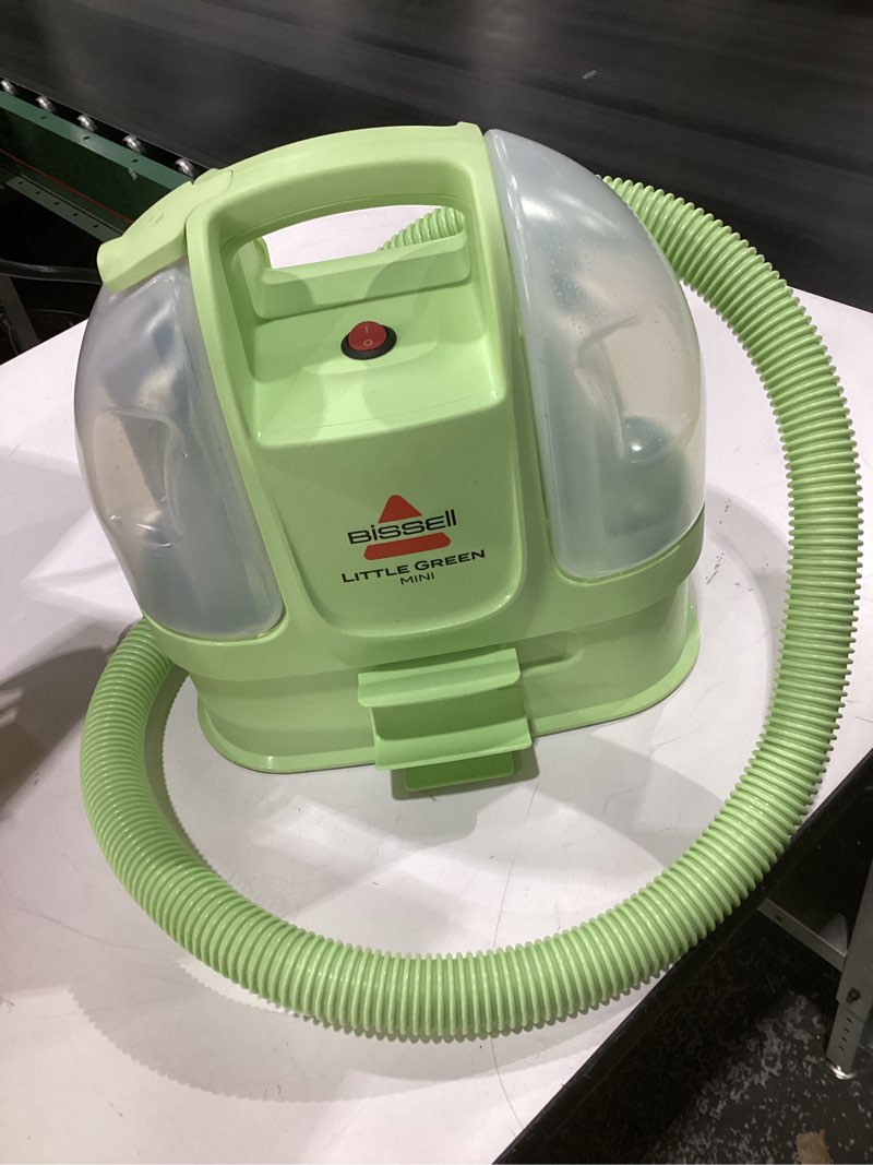 Condition photo showing As Is for (used,not tested)bissell little green mini portable carpet and upholstery deep cleaner, car/auto detailer, with hydrorinse self-cleaning tool and 4\" tough stain tool, tea green, 4075