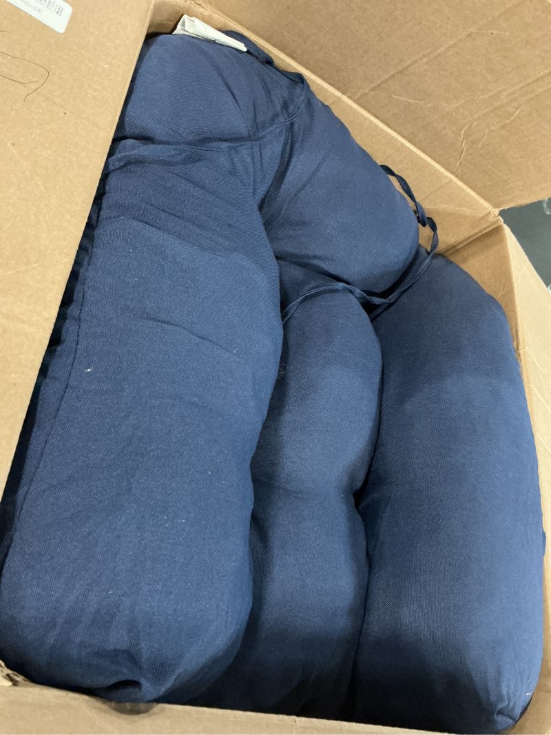 Condition photo showing Good Condition for outdoor chair cushions set of 2, patio chair cushions with ties, 19x19+5” tufted outdoor seat cushions, waterproof patio furniture cushions, outdoor dining chair pads, navy navy 19*19+5”/2pcs