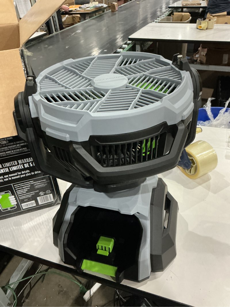 Condition photo showing As Is for ego 19.49 in. h 5 speed oscillating misting fan remote control