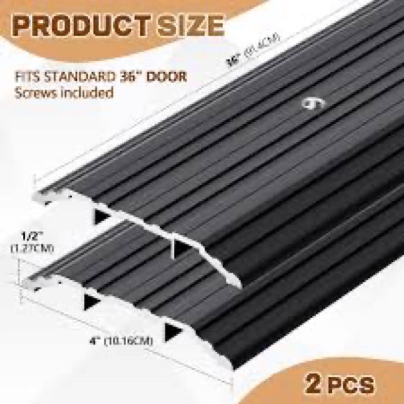 Tandefio 2 Pcs Door Saddle Threshold for Doorway Interior Sturdy Aluminum Commercial Fluted Saddle D