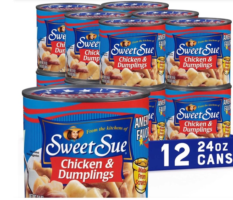 (Best by:January/03/2027) Sweet Sue Chicken & Dumplings, 24 oz Can (Pack of 12) - 14g Protein per Serving - Made from Scratch 