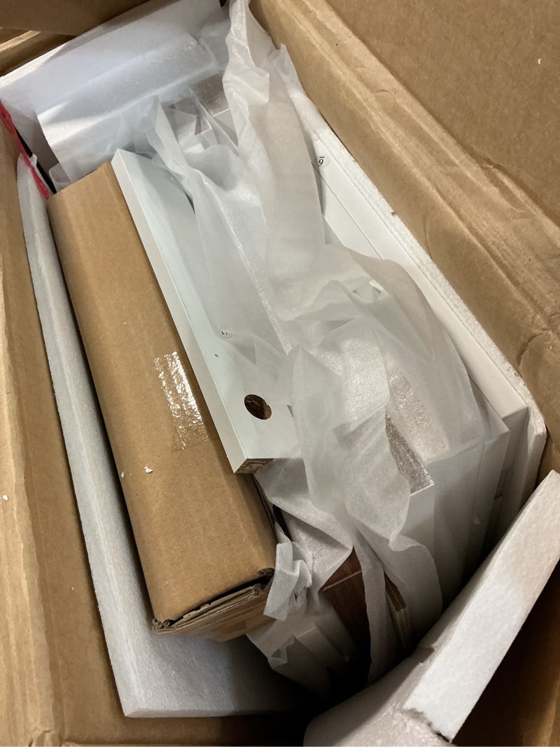 Condition photo showing Good Condition for Farmhouse Storage Cabinet with 2 Doors, White Kitchen Cabinet with Walnut Countertop, Freestanding Floor Storage Cabinets Hutch Cupboard