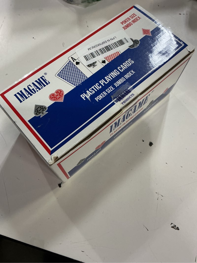 Condition photo showing New/Like New for imagame plastic playing cards, poker size, excellent quality, jumbo index, waterproof & washable, perfect for texas hold’em poker, 6 blue deck & 6 red deck 6 red and 6 blue