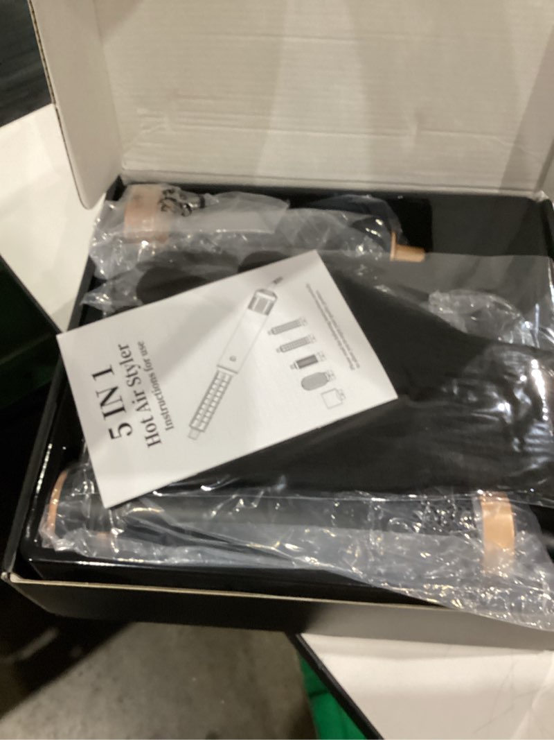 Condition photo showing New/Like New for 5 in 1 Hair Dryer Brush Set, Negative Ion Blow Dryer Brush Upgrade Hot Air Brush Air Styler Curling Wrap Air Curler, Curling Iron Hair Styling Tools As A Gift for Straight/Curl/Drying/Smoothing Black Rose Gold