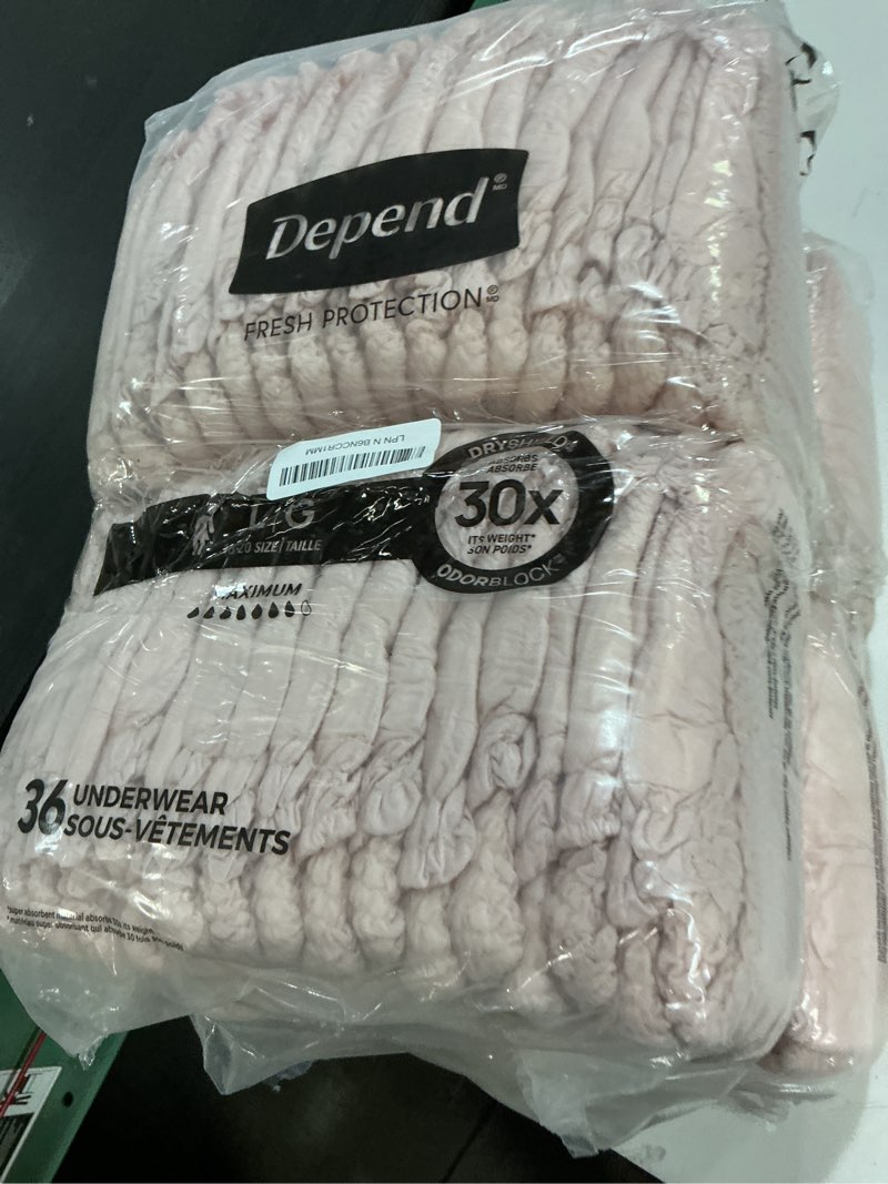 Condition photo showing Good Condition for depend fresh protection adult diapers, incontinence & postpartum bladder leak underwear for women, disposable, maximum, large, blush, 72 count (2 packs of 36), packaging may vary