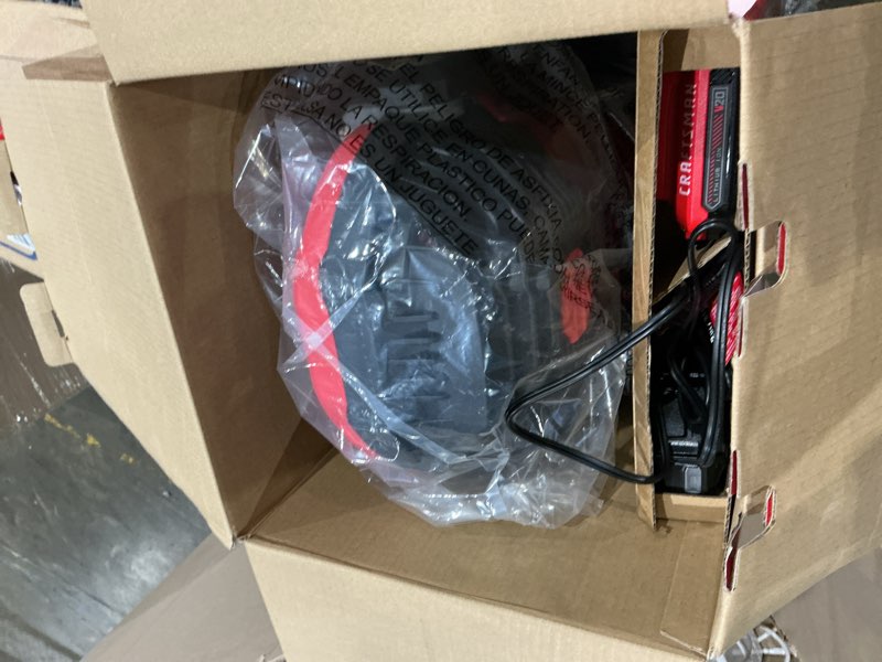 Condition photo showing As Is for craftsman 7.5-in 20-volt 3-speed outdoor red misting personal fan (battery and charger included)