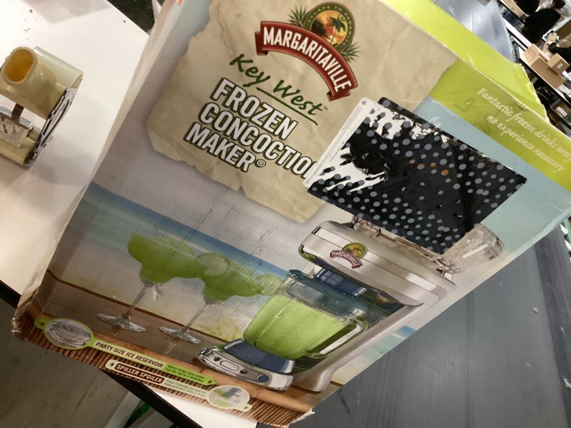 Condition photo showing As Is for Margaritaville Key West Frozen Concoction Maker with Easy Pour Jar and XL Ice Reservoir, 4 Programmed Drink Settings, Great for Entertaining and Parties