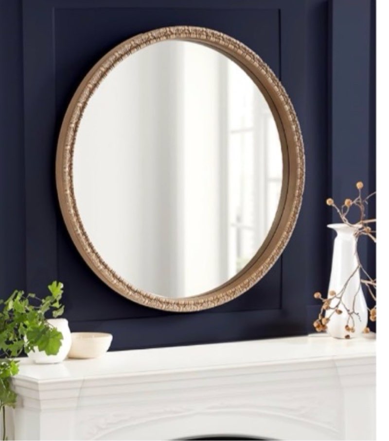 Kate and Laurel Stallworth Decorative Textured Round Mirror, 30 Inch Diameter, Light Natural, Coastal Ornate Circle Mirror with Carved Detail Design for Bathroom Mirror for Over Sink