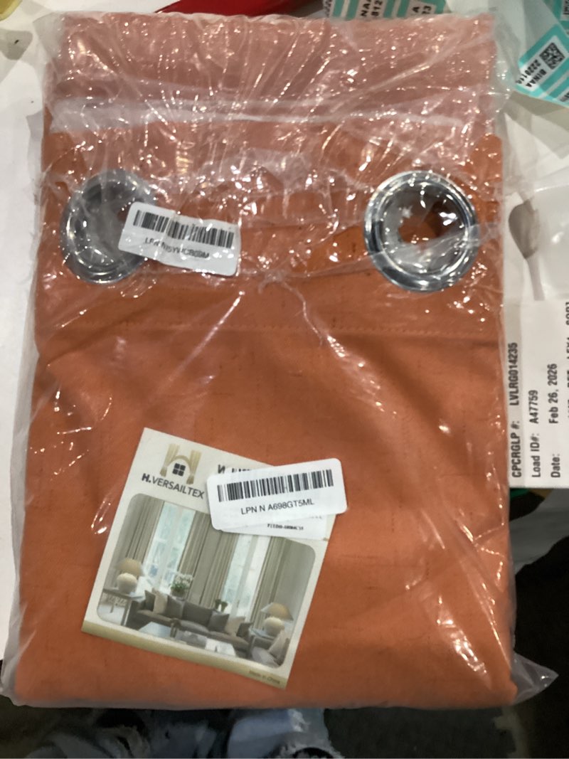 Condition photo showing New/Like New for H.VERSAILTEX Linen Blackout Curtains Durable Thick Textured Linen Look 100% Blackout Patio Door Curtain Anti Rust Grommet Extra Wide Sliding Door Curtain Panel, Orange, W100 x L84 inch Orange 100"W x 84"L (Pack of 1)