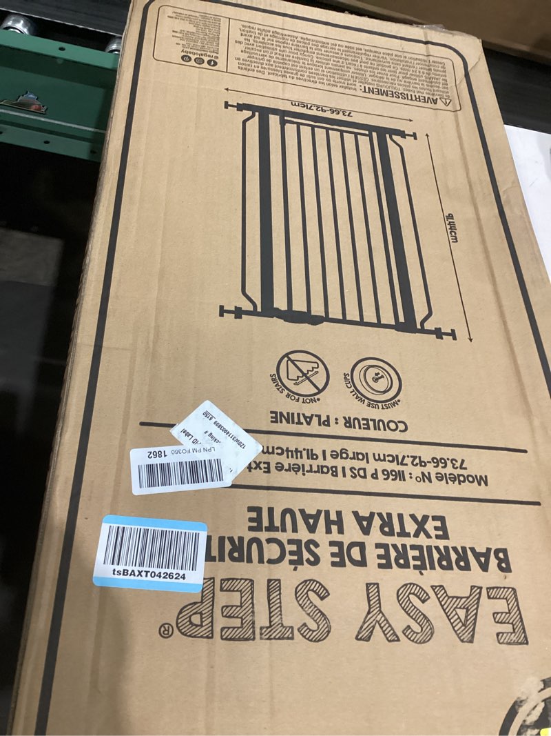 Condition photo showing Good Condition for Regalo Safety 36” Extra Tall Baby Gate for Doorways & Bottom of Stairs, Pressure Mount Safety Gate for Babies, Toddlers & Pets, Tested & Safe for 30 Years, American Designed, American Owned, Platinum Platinum 29-36.5"W x 36"H