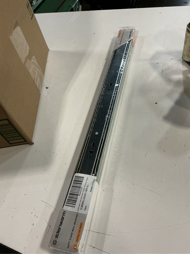 Condition photo showing Good Condition for goldenwarm soft close heavy duty drawer slides 22 inch, 1 pair 100lb load capacity ball bearing drawer glides, 3-section full extension side mount rails for kitchen, office, workshop cabinet 22 inch 1