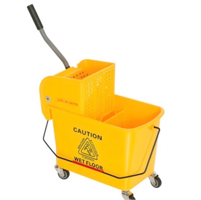 homcom compact mop bucket with wringer on wheels for floor cleaning, 21 quart, separate dirty and clean water, for home, apartment, yellow