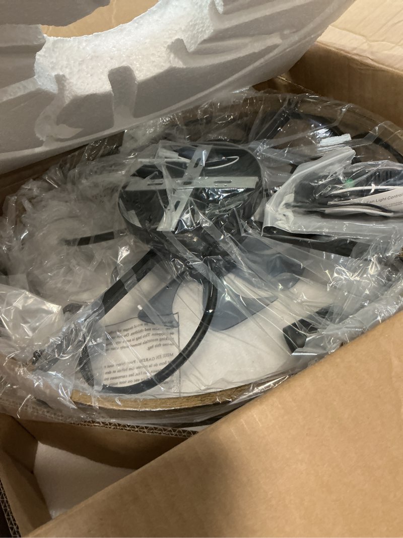 Condition photo showing Good Condition for g-safava 20" ceiling fans with lights and remote, 6 wind speeds 3 timing quiet flush mount low profile caged ceiling fan for bedroom living room kitchen, farmhouse reversible ceiling fan, wood grain black