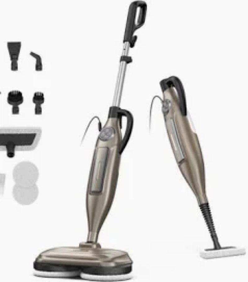 DEVOAC VM6 Scrubbing Steam Mop with Rotating Mop Pads, 10 in 1 Steam Mop, Lightweight Spin Mop & 3 Steam Modes for Hard Floor Laminate Marble Floors Golden