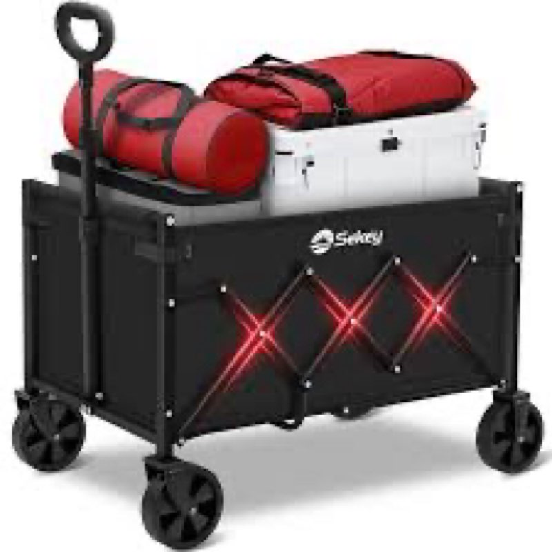 Sekey Wagon Cart with Wheels with 220LBS Capacity,Heavy Duty Wagon Carts Foldable with Drink Holders