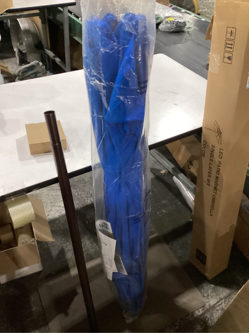 Condition photo showing New/Like New for eliteshade usa 10-year-non-fading 9ft market patio umbrella, commercial grade table sun umbrella with 80 solar led lights, crank open, windproof & upf 50+ uv protection for garden, deck, pool, backyard, royal blue royal blue 9ft single vent