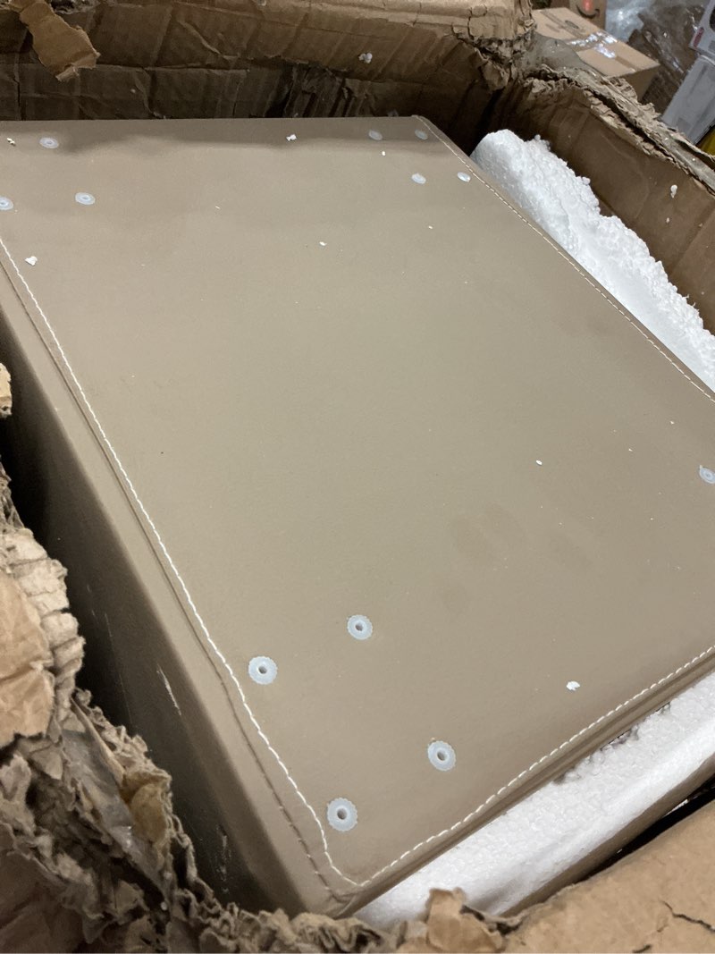 Condition photo showing As Is for AQIMUELE Narrow Bedside Table,Narrow Night Stand with Drawers,Small Night Stand with Leather Surface for Bedroom 11.8"W Beige (3 Drawers)