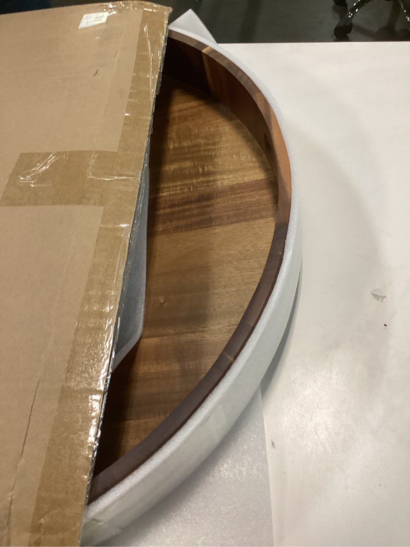 Condition photo showing Good Condition for Extra Large Tray for Ottoman 22" Wooden Tray Ottoman Trays Large Acacia Wood Serving Tray with Handles Wooden Trays for Party, Food Serving, Breakfast, Dinner, Coffee Tea, Appetizers Round Tray 20?