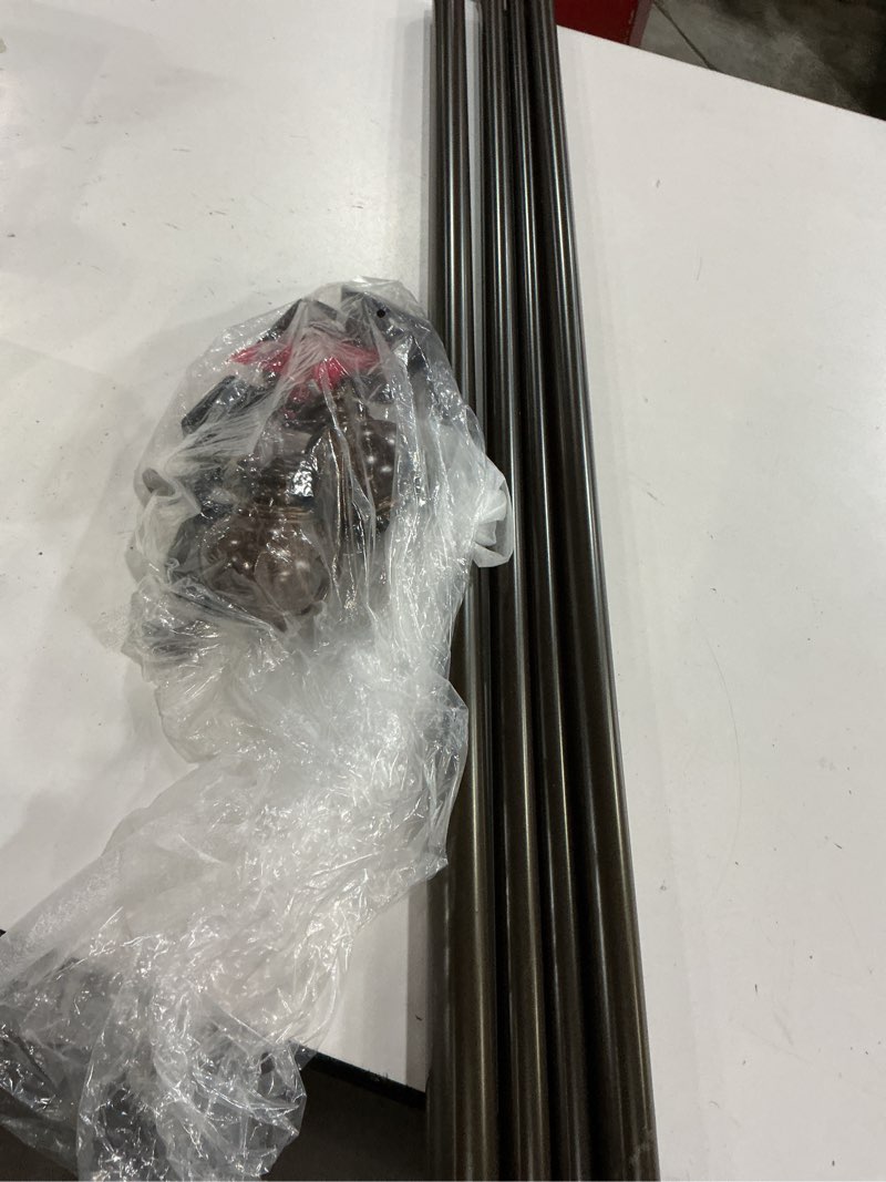 Condition photo showing As Is for allen + roth drapery hardware 72-in to 144-in dark-brass steel inside single curtain rod with finials