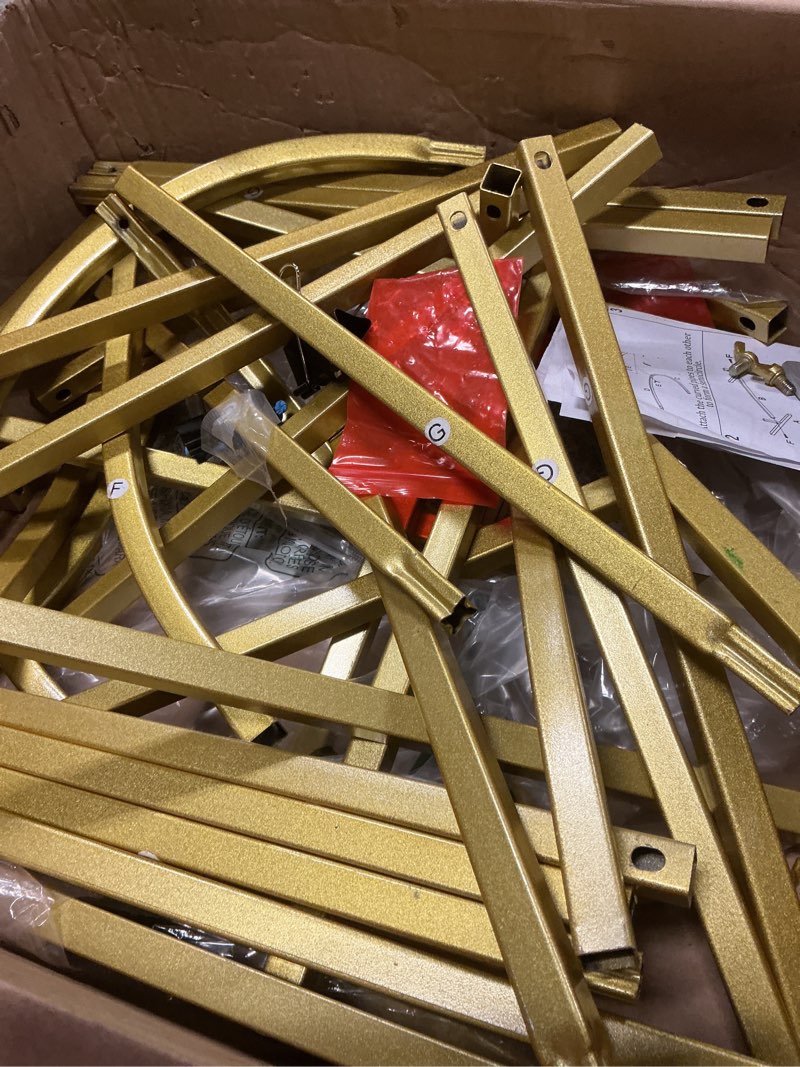 Condition photo showing As Is for Fivenl Arch Backdrop Stand 6FT, 5FT, 4FT Set of 3 Gold Wedding Arch Stand Balloon Arch Stand Stable Metal Arch Backdrop Frame for Wedding Ceremony Birthday Party Bridal Baby Shower Banquet Decoration 4FT, 5FT, 6FT Gold