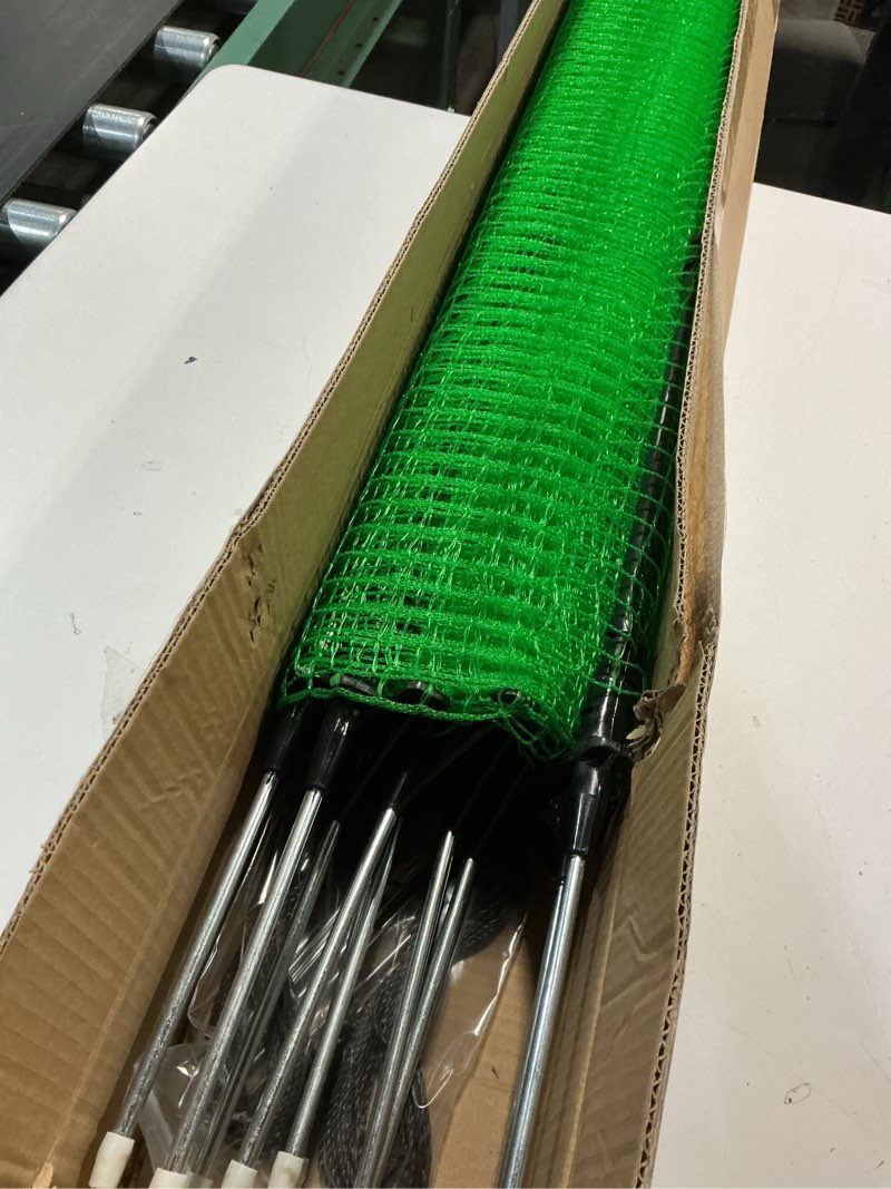 Condition photo showing Good Condition for temporary fencing, 3' x 50' portable dog fence with 10 step-in posts, ground stakes & wind ropes, plastic mesh snow safety barrier for garden, backyard, yard & outdoor animal protection (green)