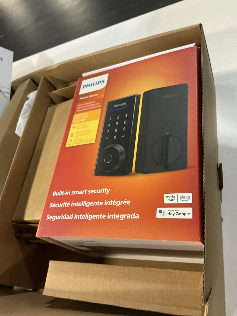 Condition photo showing Good Condition for philips wifi smart lock with front door handle set, built-in wifi, app remote & voice control, fingerprint keyless entry door lock, keypad deadbolt smart locks for front door, auto-lock, matte black matte black wifi smart lock + handle set