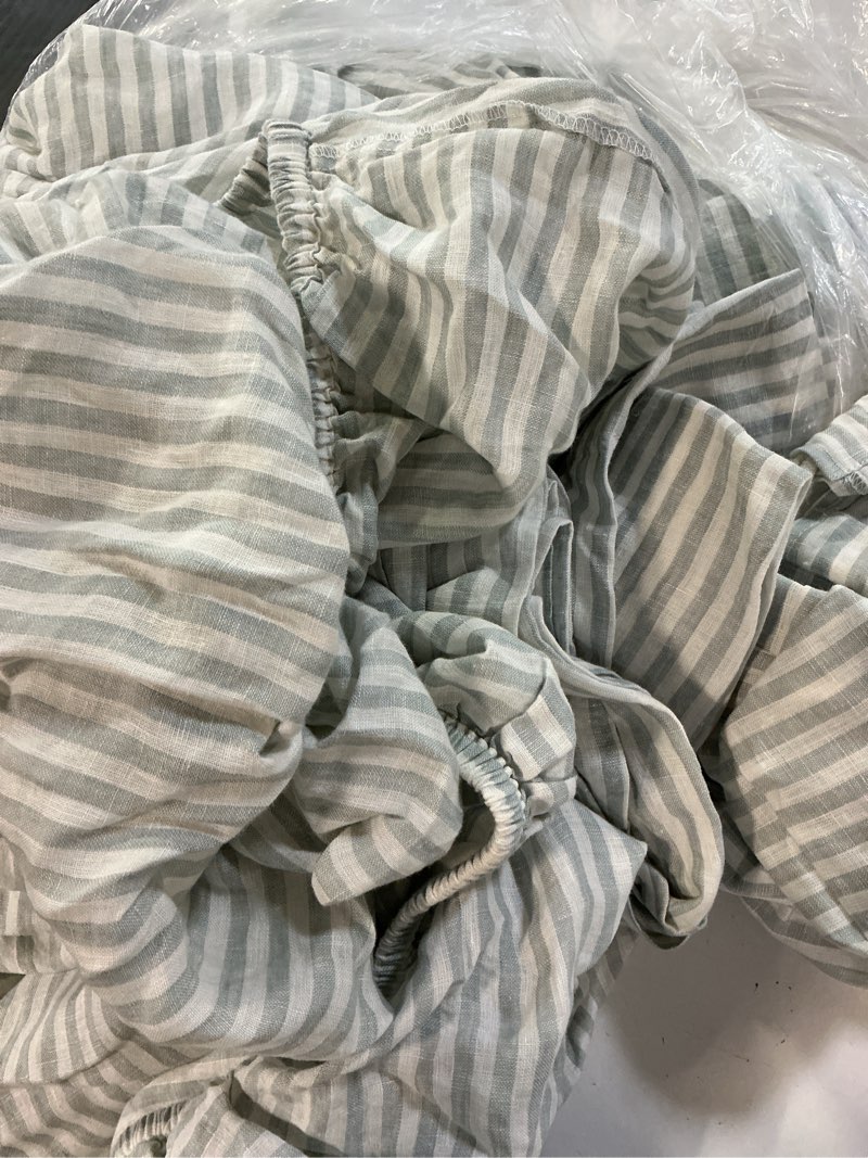 Condition photo showing Good Condition for european linen stripe sheet set, king, mist/white stripe